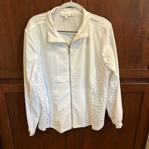 Chico's White Bomber Jacket with Eyelet Detailing
